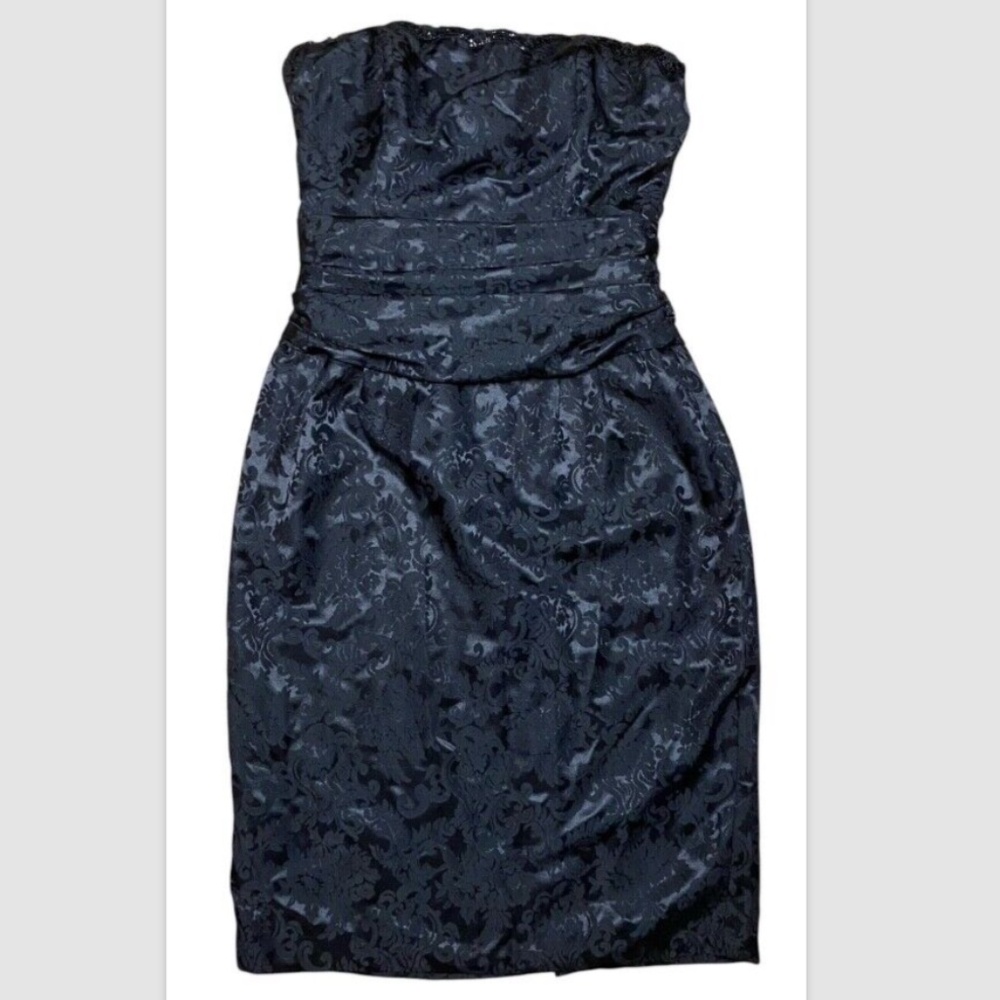 Sz 10 Scott McClintock VTG 80’s 90’s Goth Prom Dress Strapless Black Lace print